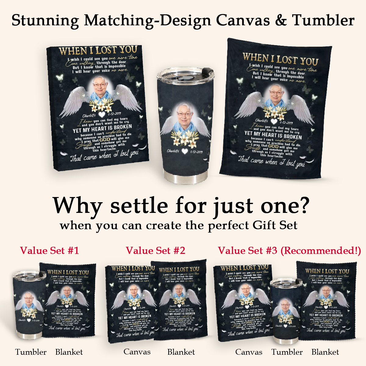 Angel Wings Flower Mother When I Lost You - Personalized Photo Blanket - Memorial Gift For Mom