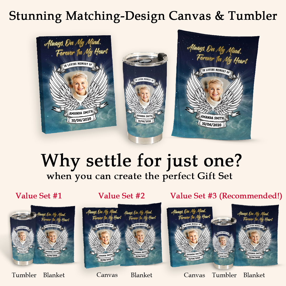 Rest In Peace Heaven Wings Personalized Photo Blanket Memorial Gift