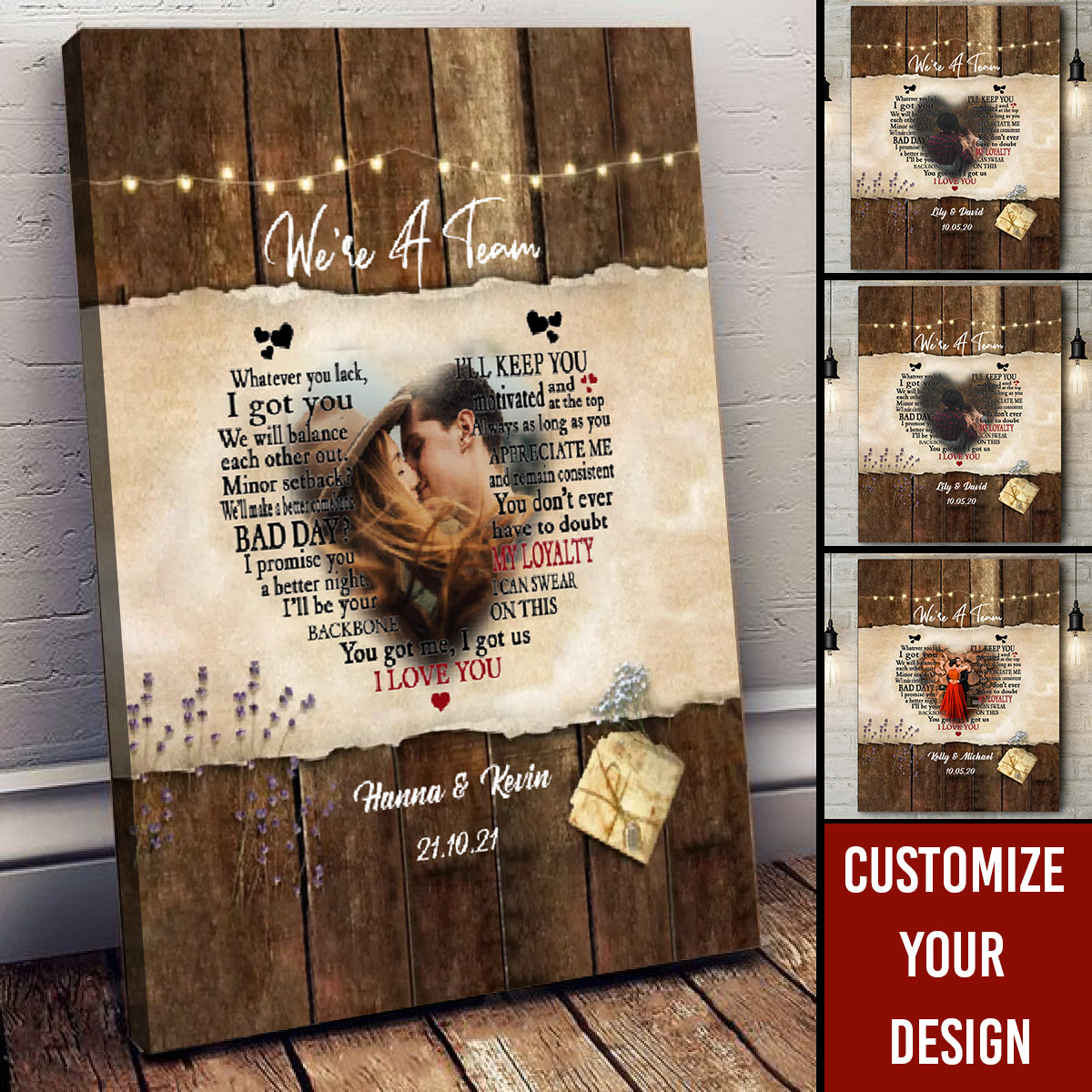 We're A Team I Love You Custom Photo Canvas Couple