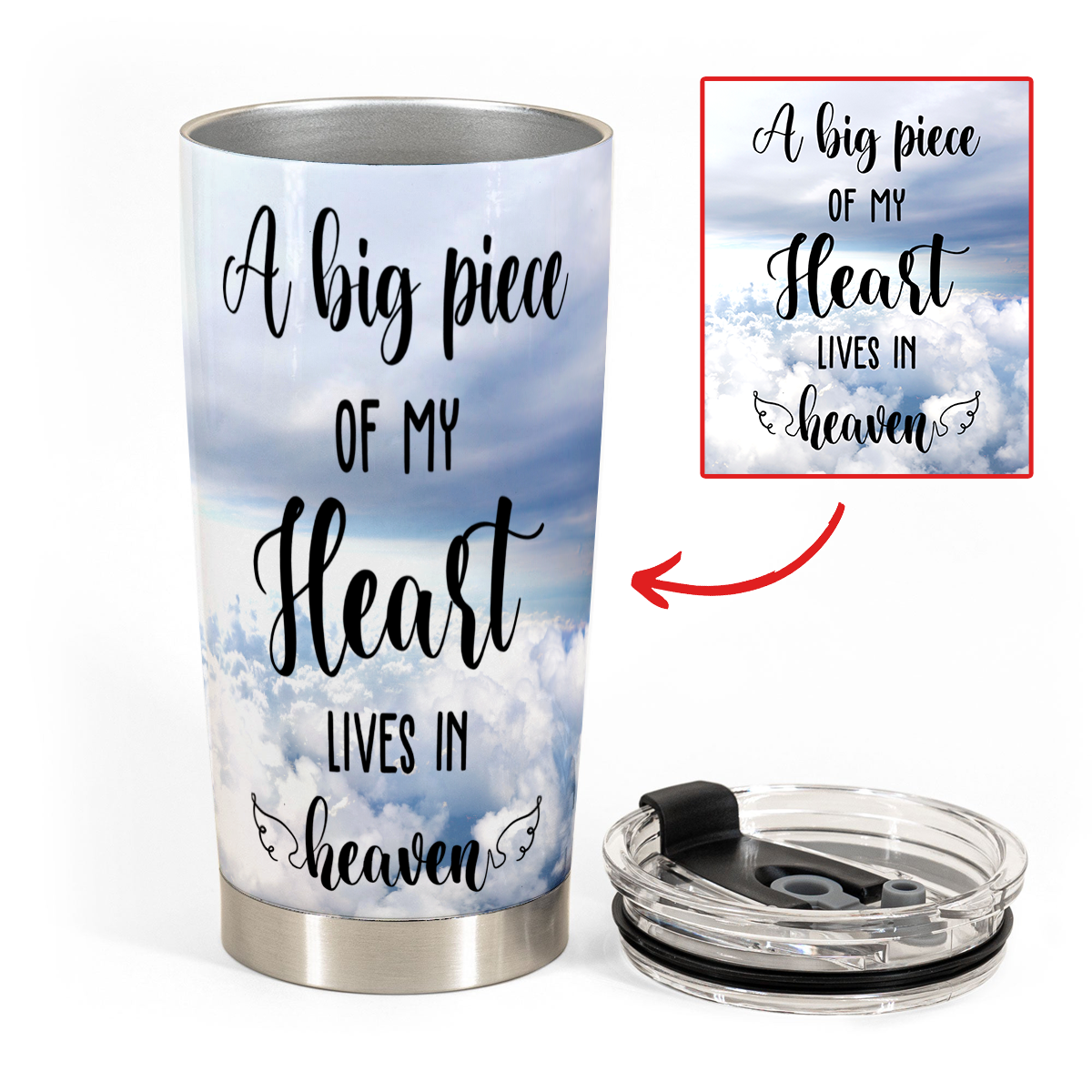 Memorial Photo Gifts - A Big Piece Of My Heart Lives In Heaven - Personalized Stainless Steel Tumbler