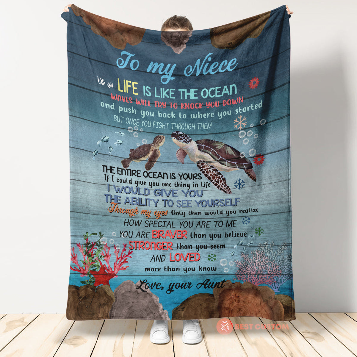 Gift For Niece Blanket, To My Niece Life Is Like The Ocean Sea Turtle - Love From Aunt