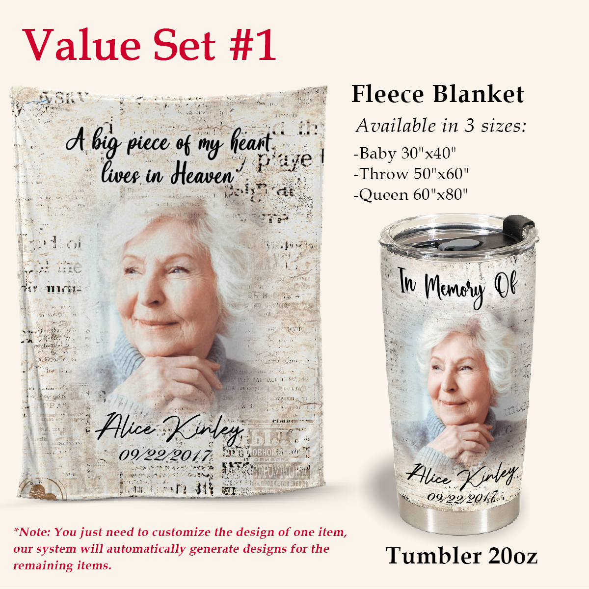 A Big Piece Of My Heart Lives In Heaven Personalized Memorial Blanket