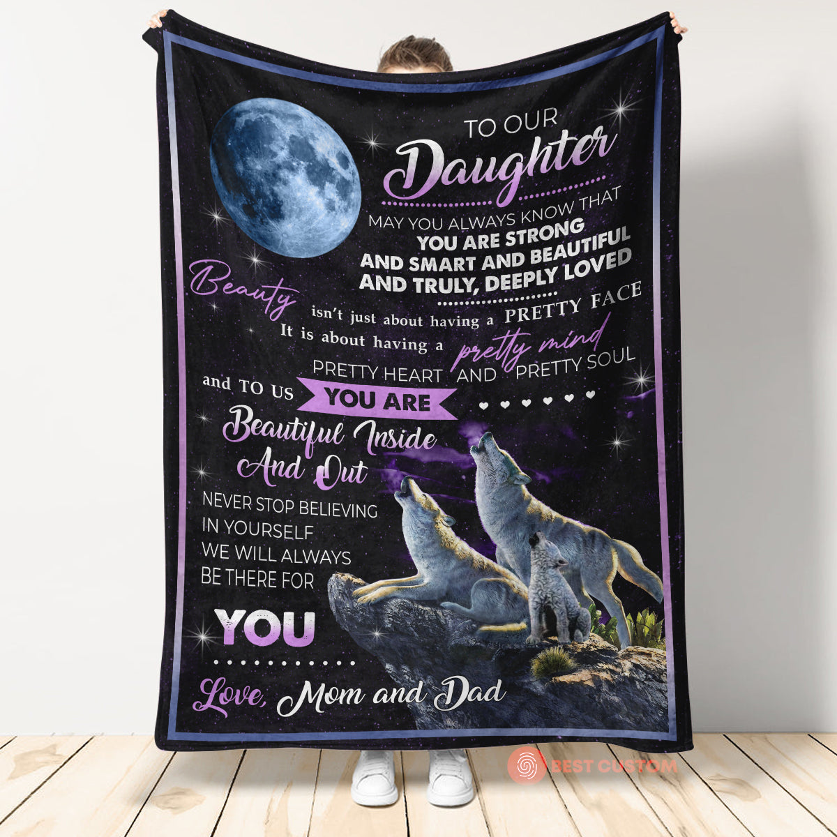 To Our Daughter - We will Always be There for You Wolf Blanket Gift For Daughter From Mom And Dad Birthday Gift Home Decor Bedding Couch Sofa Soft And Comfy Cozy
