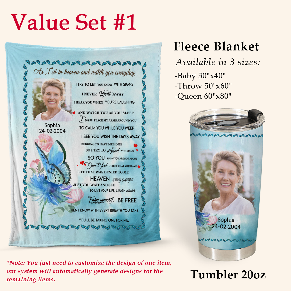 As I Sit In Heaven Blue Butterfly Custom Photo Blanket Memorial