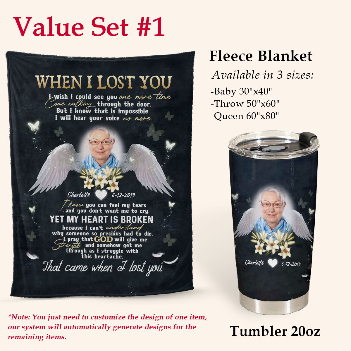 Angel Wings Flower Mother When I Lost You - Personalized Photo Blanket - Memorial Gift For Mom