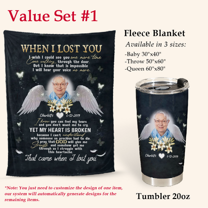 Angel Wings Flower Mother When I Lost You - Personalized Photo Blanket - Memorial Gift For Mom