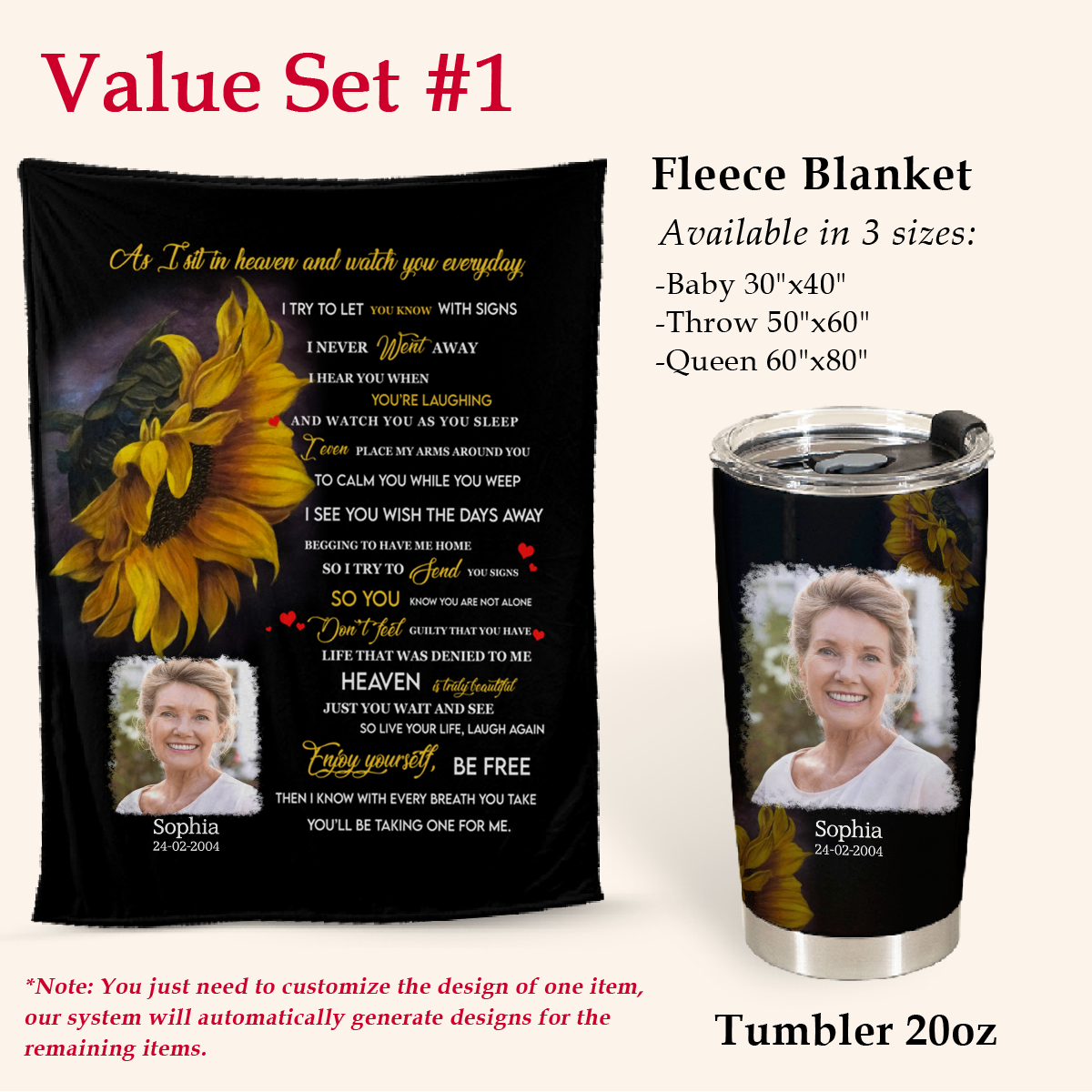 Heaven Sunflower Personalized Photo Blanket Memorial