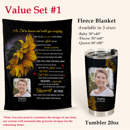 Heaven Sunflower Personalized Photo Blanket Memorial