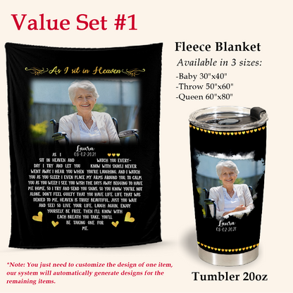 As I Sit In Heaven Black Personalized Photo Blanket Memorial
