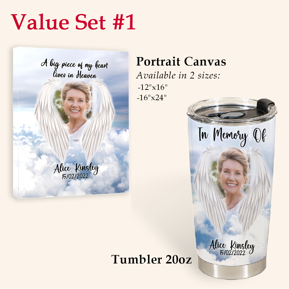 In Memory Personalized Gifts - Angel Wings A Big Piece Of My Heart - Hot Cold Tumbler Personalized