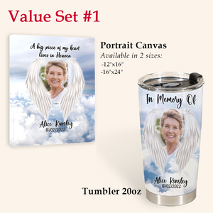 In Memory Personalized Gifts - Angel Wings A Big Piece Of My Heart - Hot Cold Tumbler Personalized