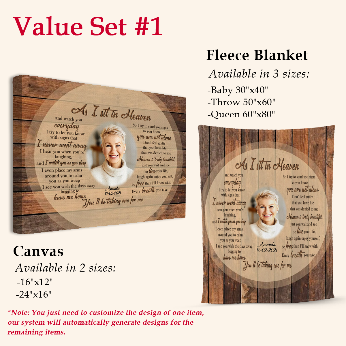 Wooden Art Heaven Letter Custom Photo Canvas Memorial