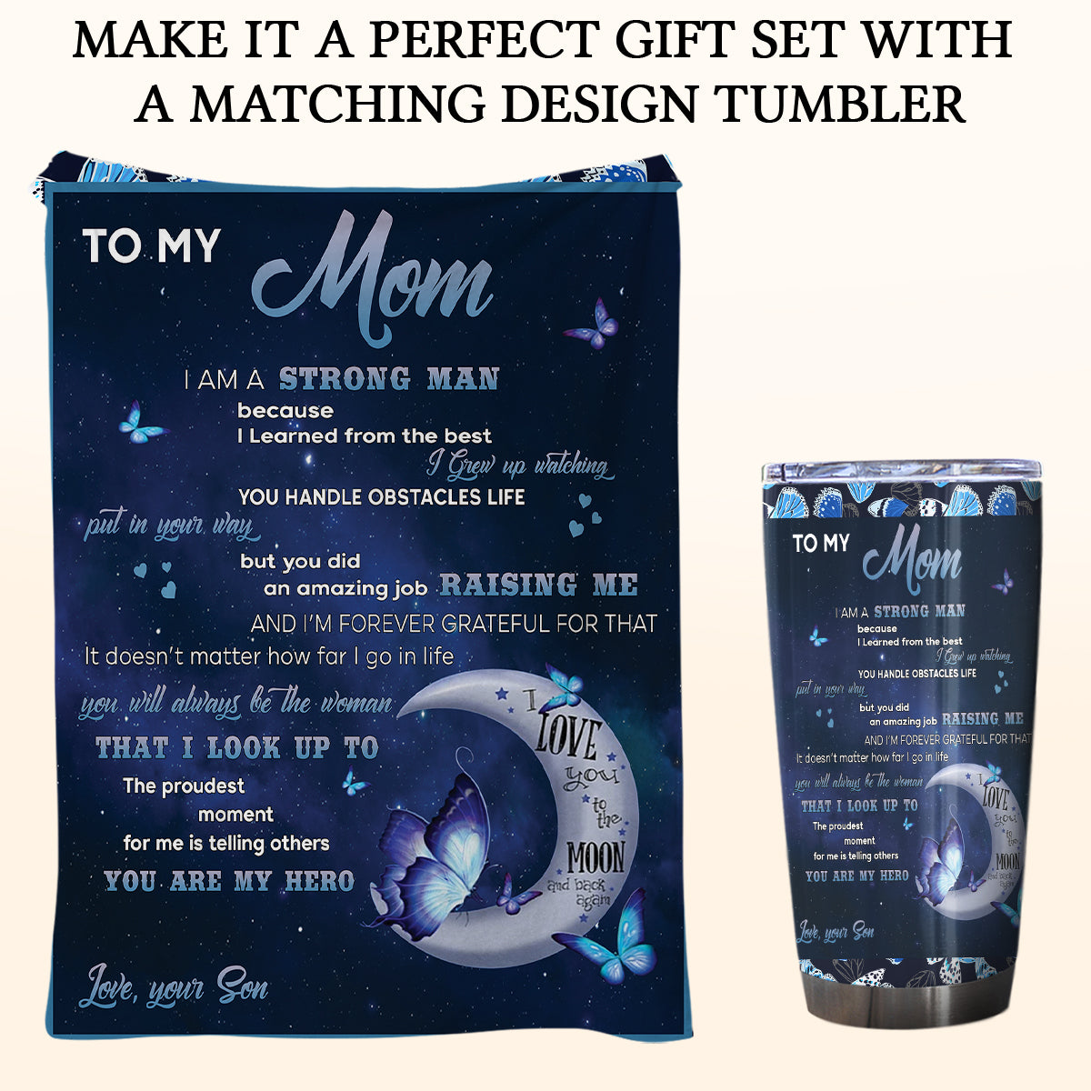 Gift For Mother Blanket, To My Mom From Son I Am A Strong Man, Butterfly Fleece Blanket