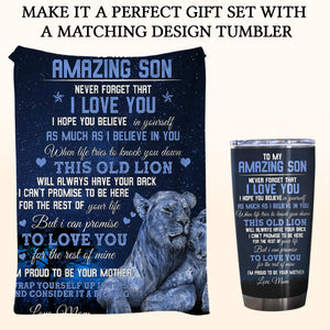 To My Amazing Son I'm Proud To Be Your Mother From Lion Mom Blanket Gift For SOn From Mom Birthday Gift Home Decor Bedding Couch Sofa Soft and Comfy Cozy