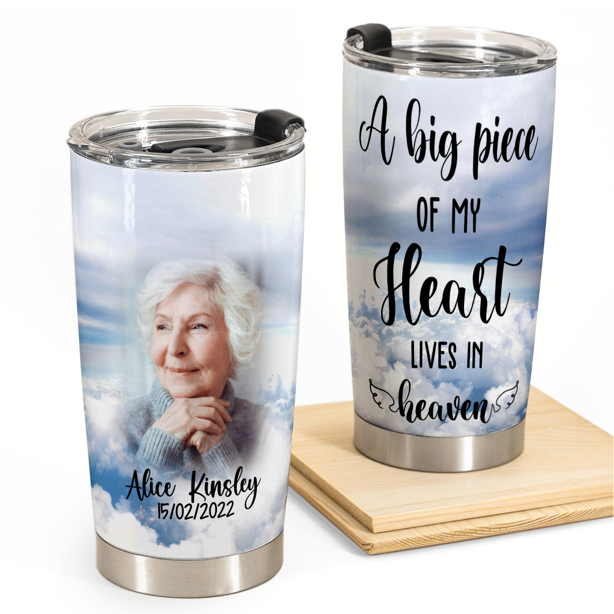Memorial Photo Gifts - A Big Piece Of My Heart Lives In Heaven - Personalized Stainless Steel Tumbler