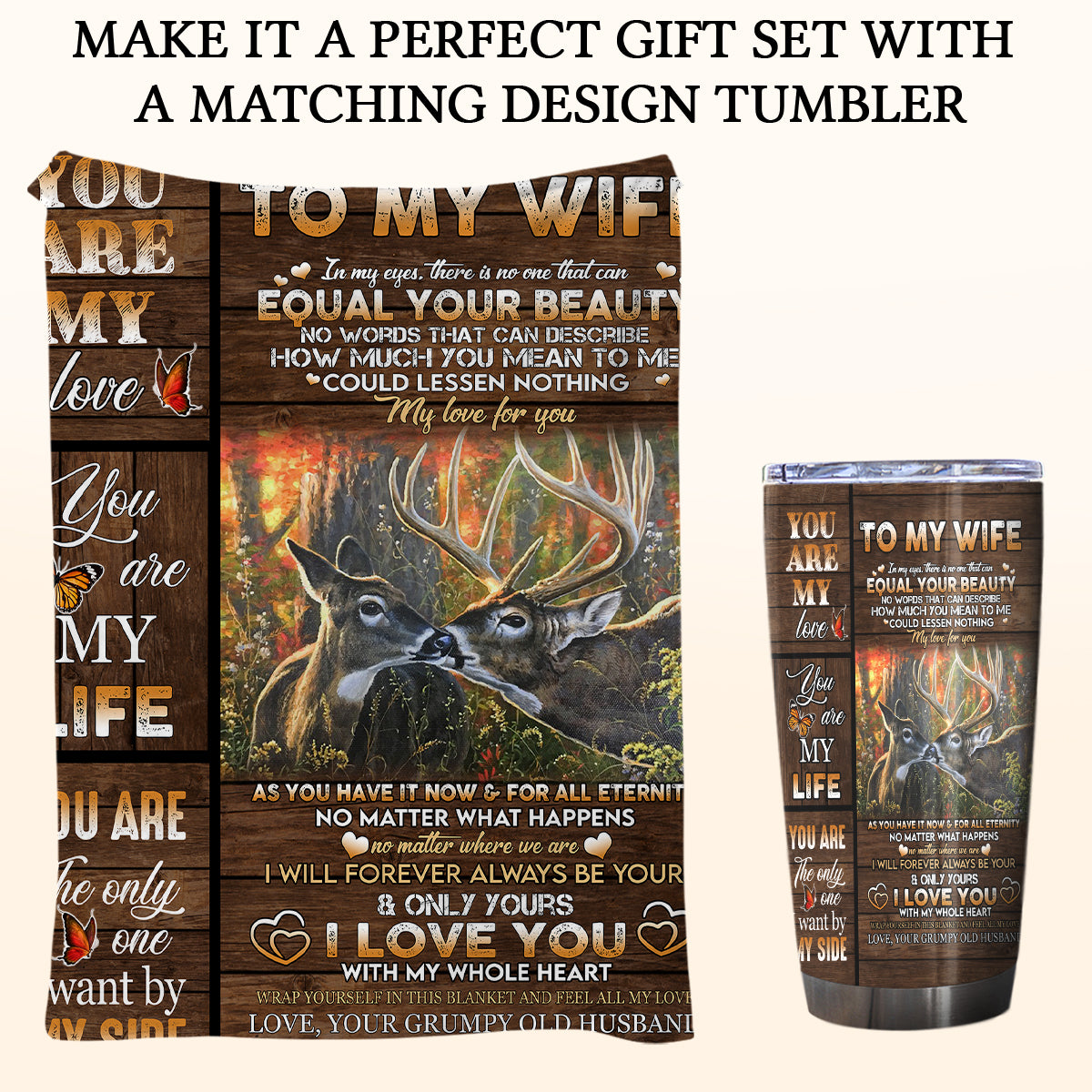 Gift For Wife Blanket, Deer Couple To my Wife You Are My Life - Love From Grumpy Old Husband