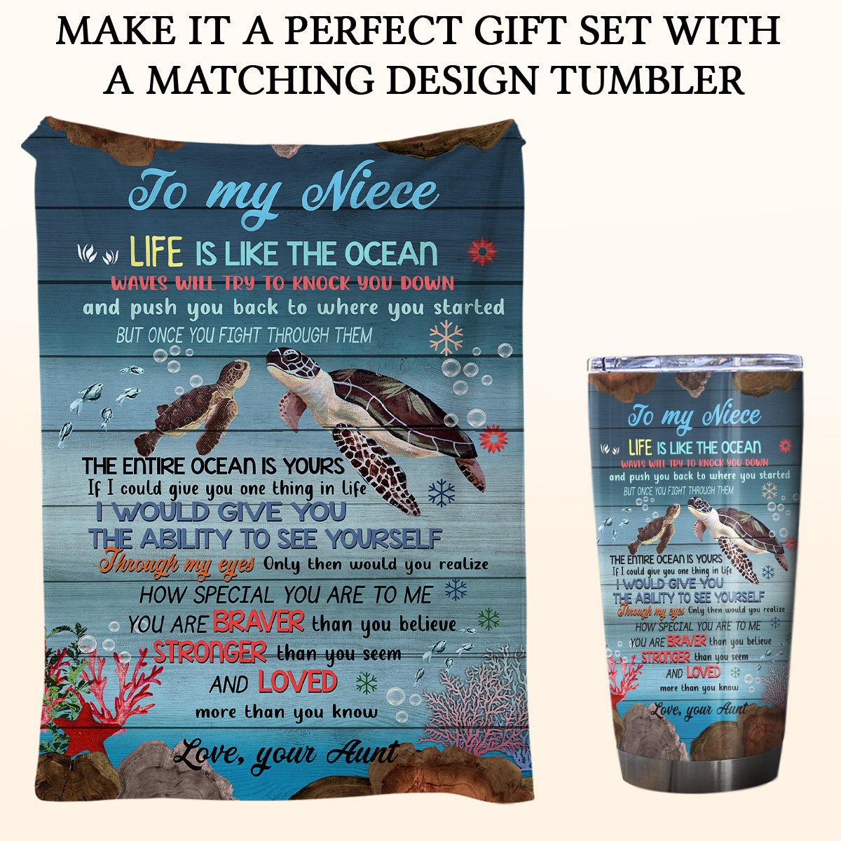 Gift For Niece Blanket, To My Niece Life Is Like The Ocean Sea Turtle - Love From Aunt