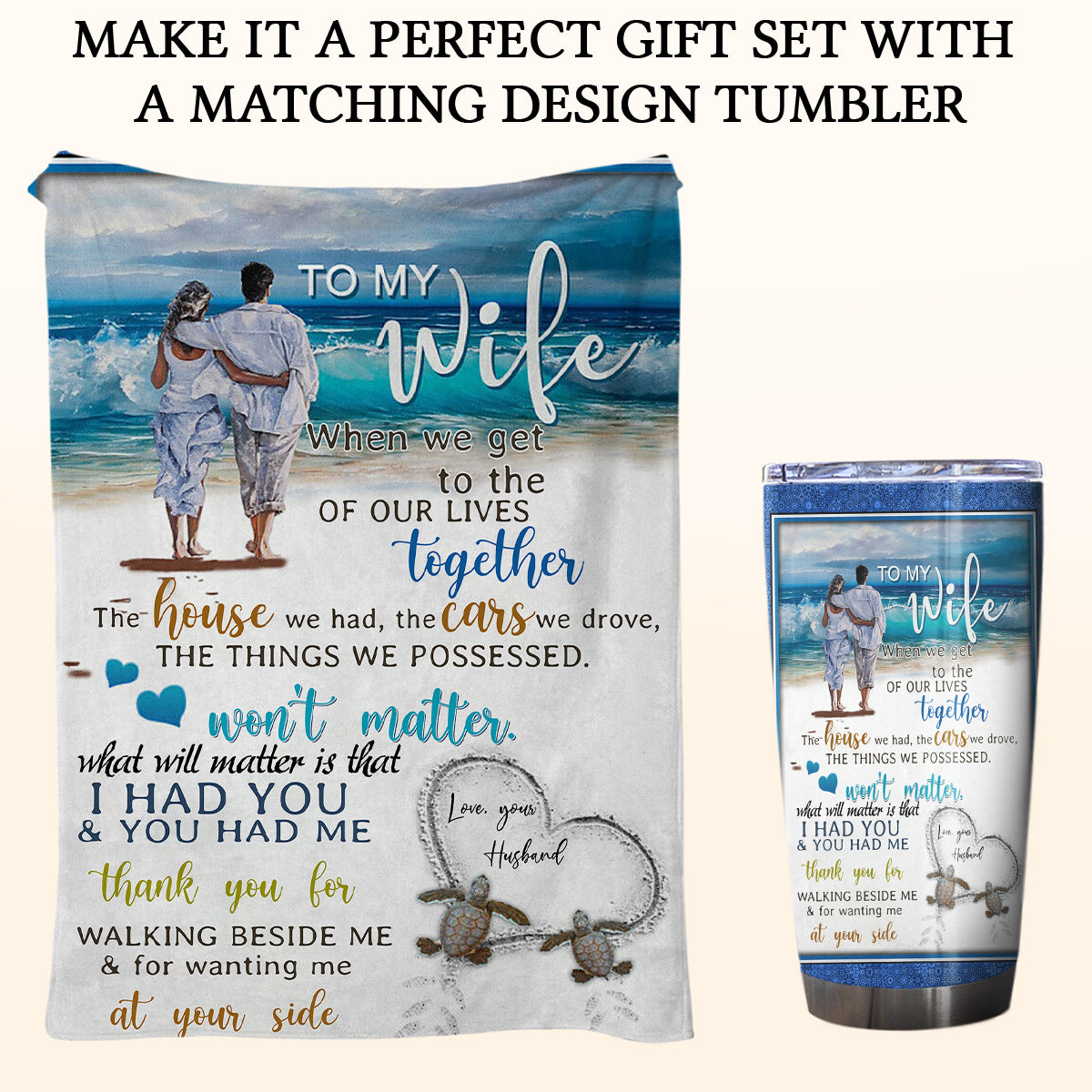My Wife Love On The Beach Thank You For Walking Beside Me Gift From Husband Fleece Blanket - Quilt Blanket