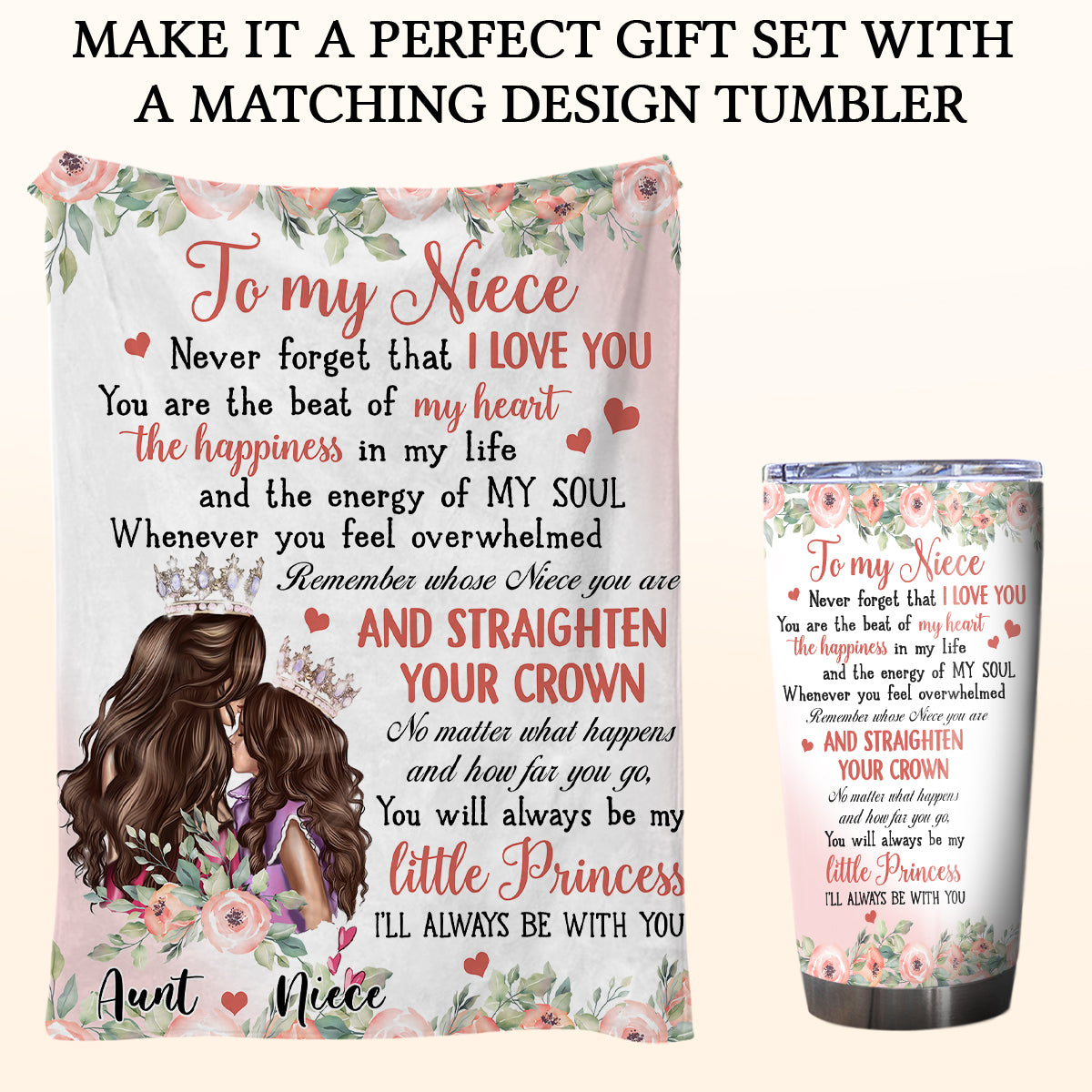 Gift For Niece Blanket, To My Niece Remember Whose Niece You Are And Straighten Your Crown Floral