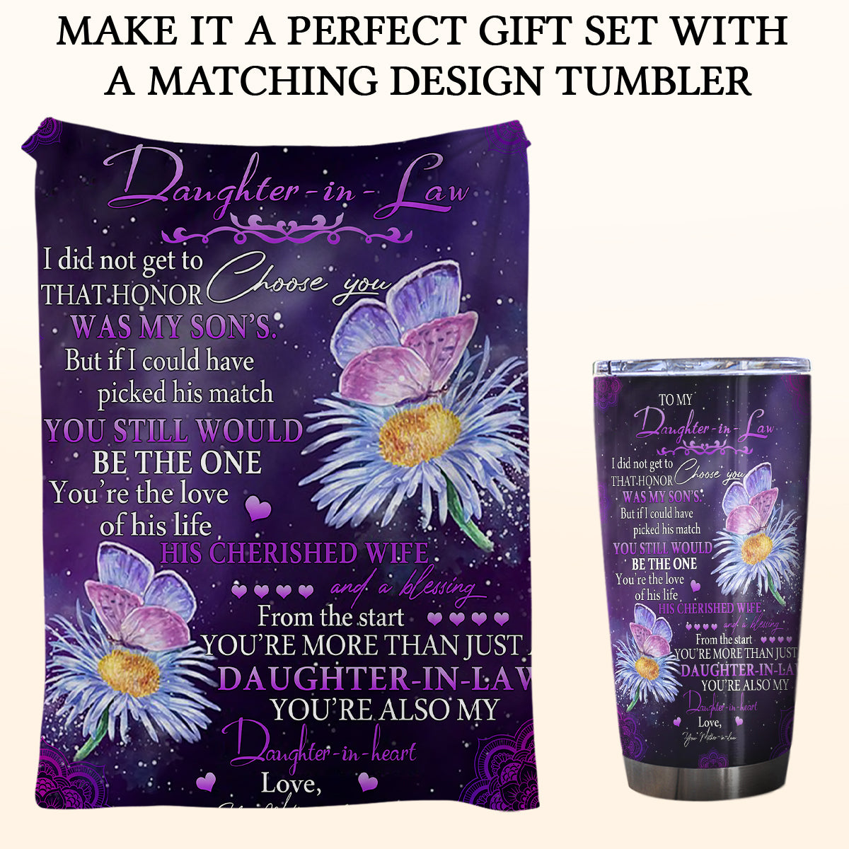 To My Daughter-In-Law - You're Also My Daughter-in-Heart Butterfly Purple Blanket Gift From Mother-in-law Birthday Gift Home Decor Bedding Couch Sofa Soft And Comfy Cozy