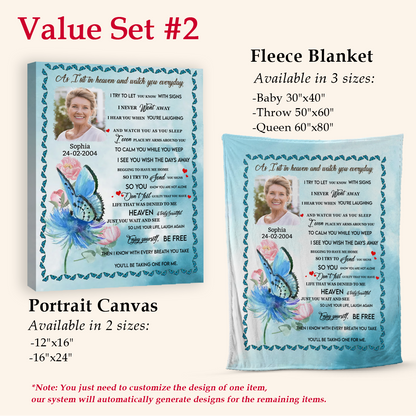 As I Sit In Heaven Blue Butterfly Custom Photo Blanket Memorial