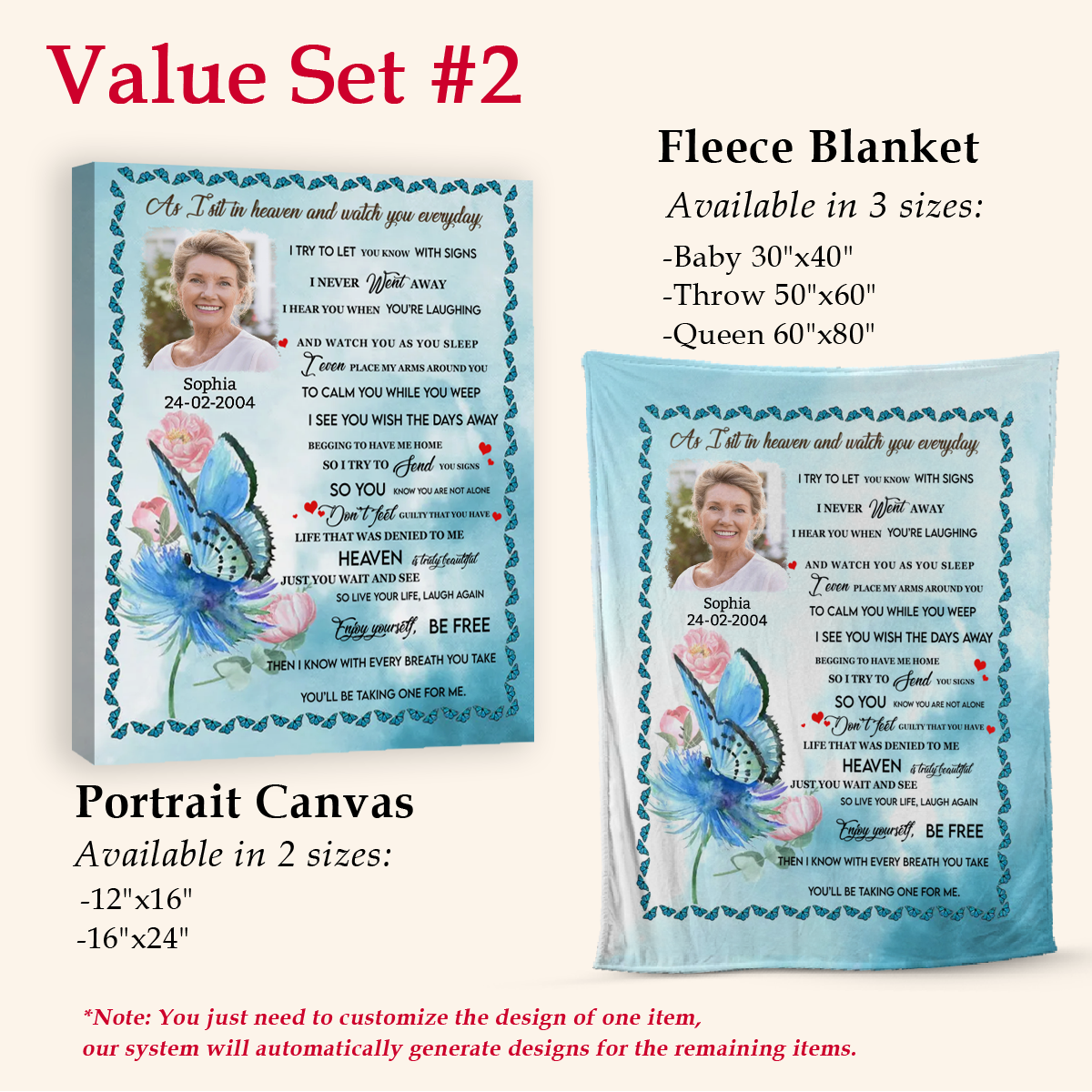 As I Sit In Heaven Blue Butterfly Custom Photo Blanket Memorial