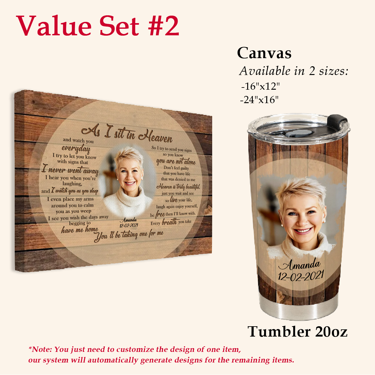 Wooden Art Heaven Letter Custom Photo Canvas Memorial