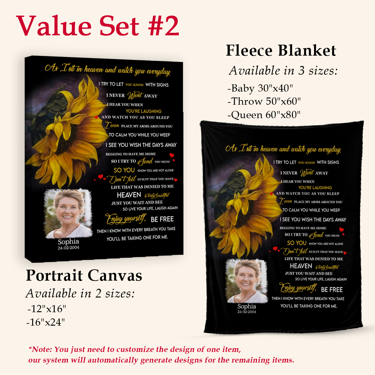 Heaven Sunflower Personalized Photo Blanket Memorial