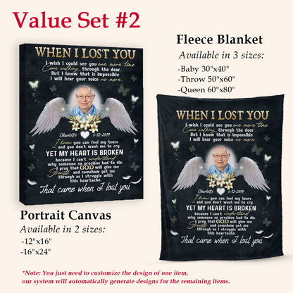 Angel Wings Flower Mother When I Lost You - Personalized Photo Blanket - Memorial Gift For Mom
