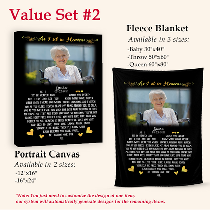 As I Sit In Heaven Black Personalized Photo Blanket Memorial