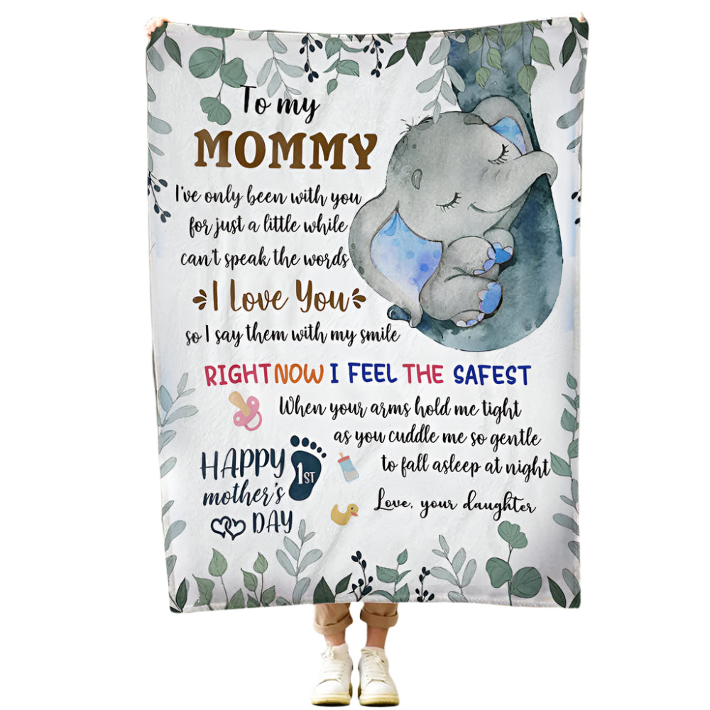 First Mother Day Elephant Right Now I Feel The Safest Personalized Fleece Blanket 6609120493732.jpg?v=1668151613