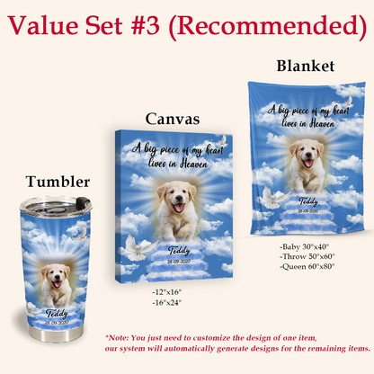 Dog Memorial Blanket - A Piece Of My Heart Lives In Heaven - Memorial Dog Gift