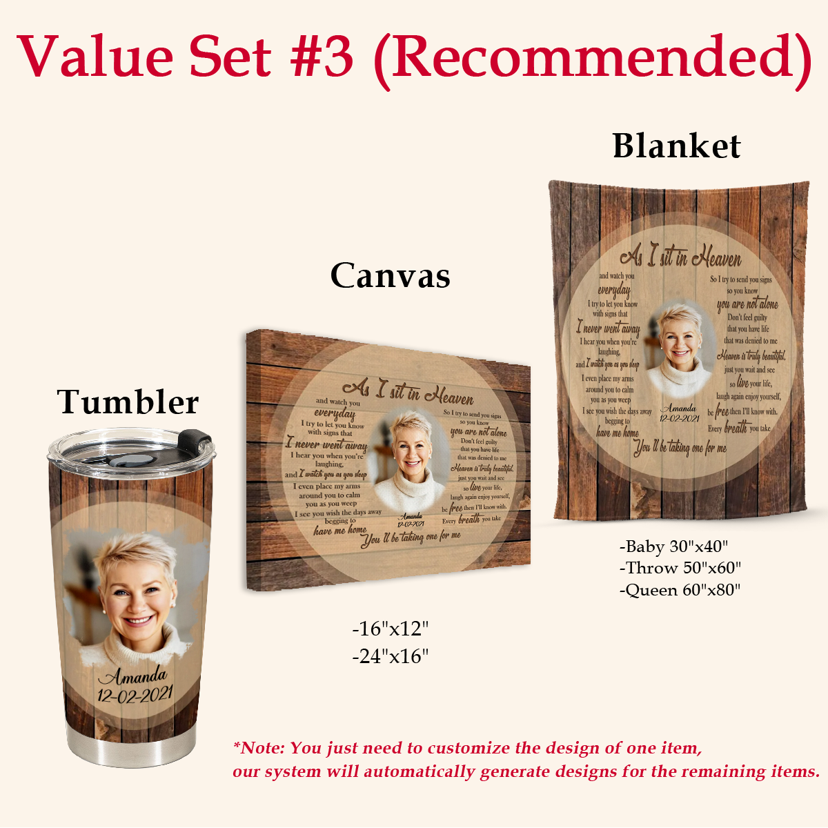 Wooden Art Heaven Letter Custom Photo Canvas Memorial