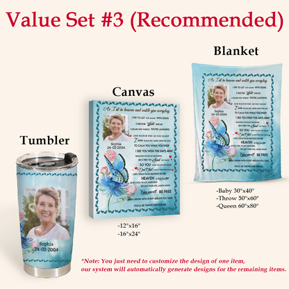As I Sit In Heaven Blue Butterfly Custom Photo Blanket Memorial