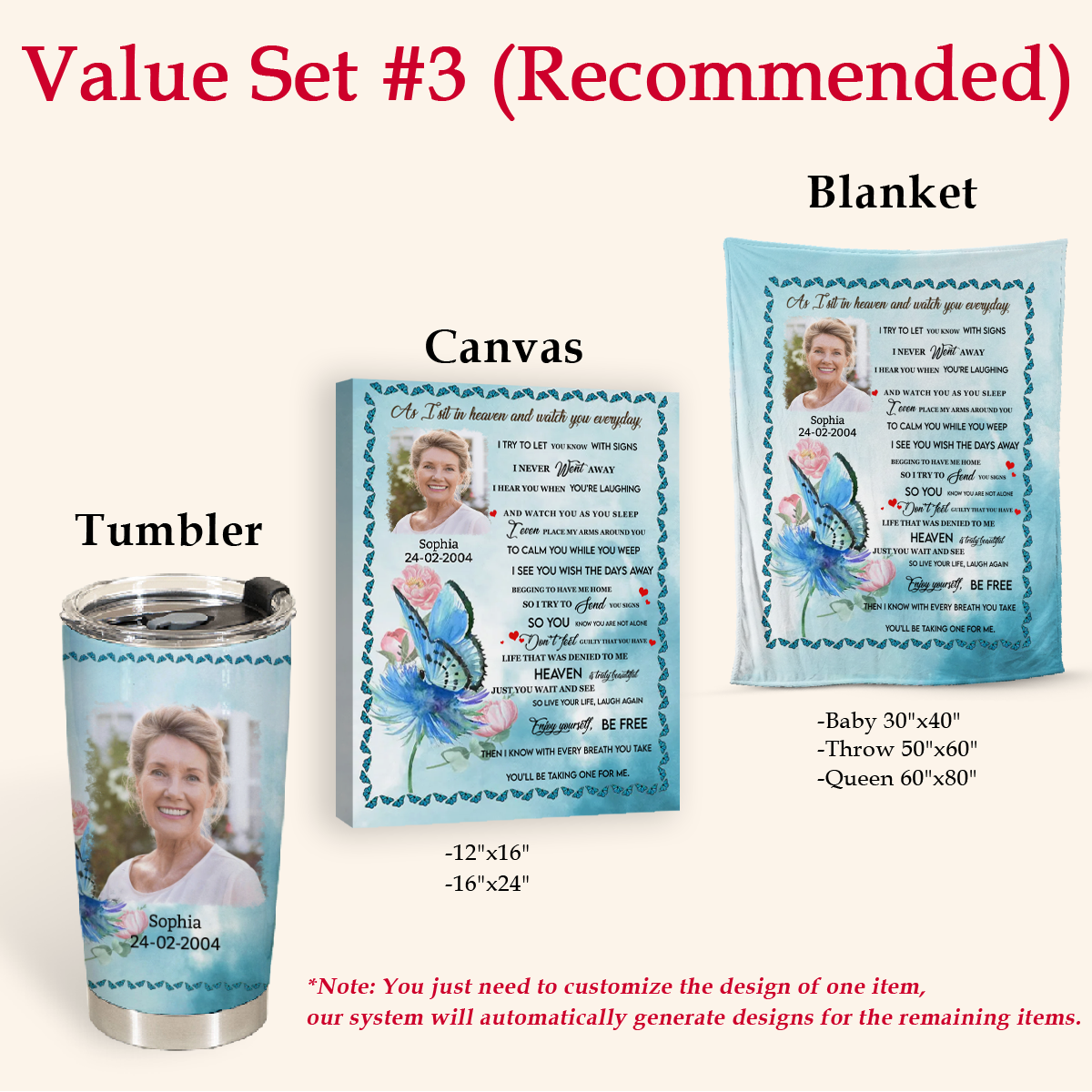 As I Sit In Heaven Blue Butterfly Custom Photo Blanket Memorial