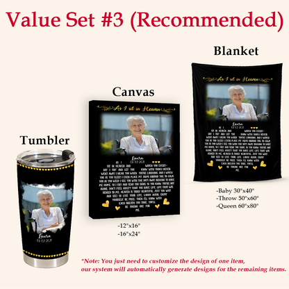 As I Sit In Heaven Black Personalized Photo Blanket Memorial