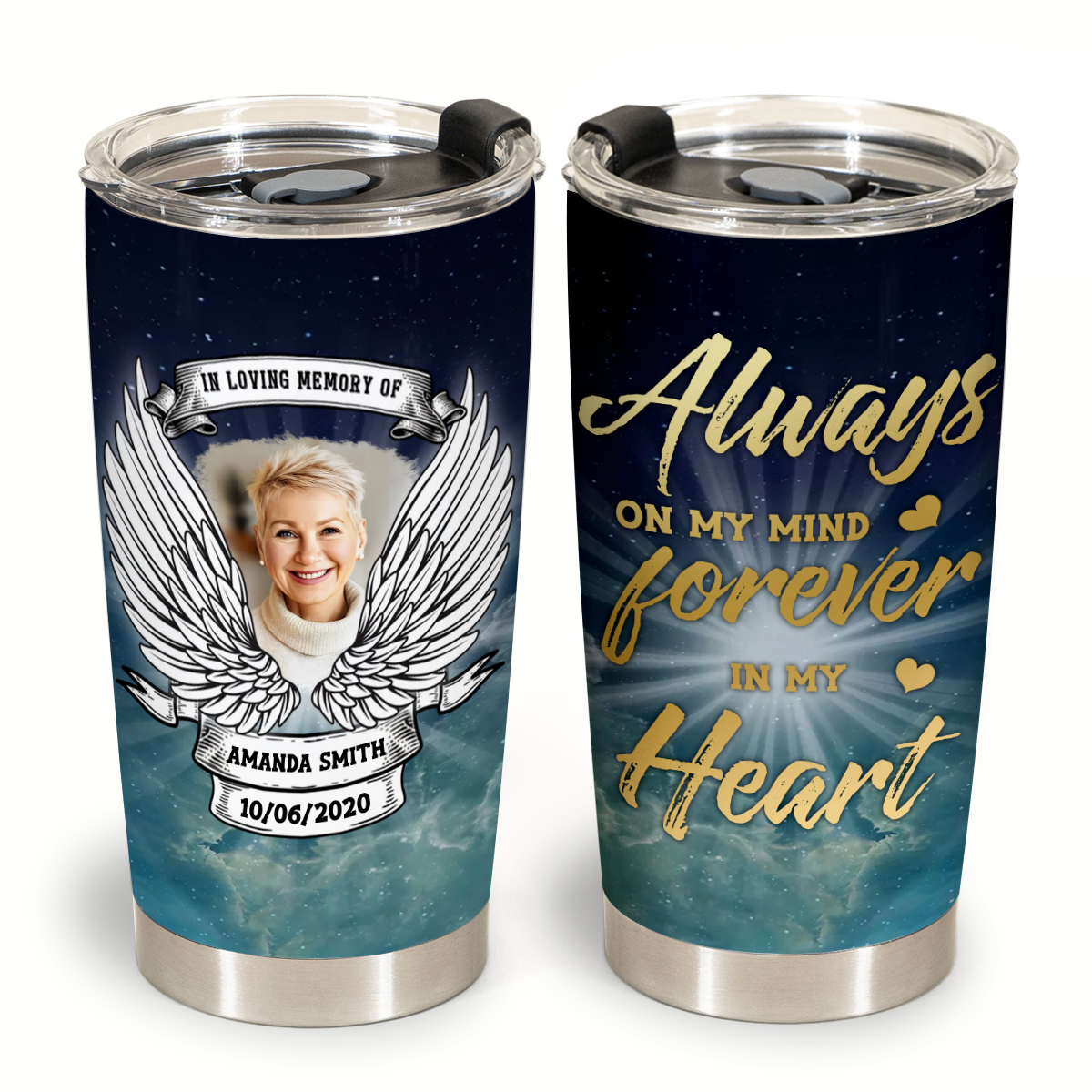 Rest In Peace Heaven Wings Personalized Photo Blanket Memorial Gift