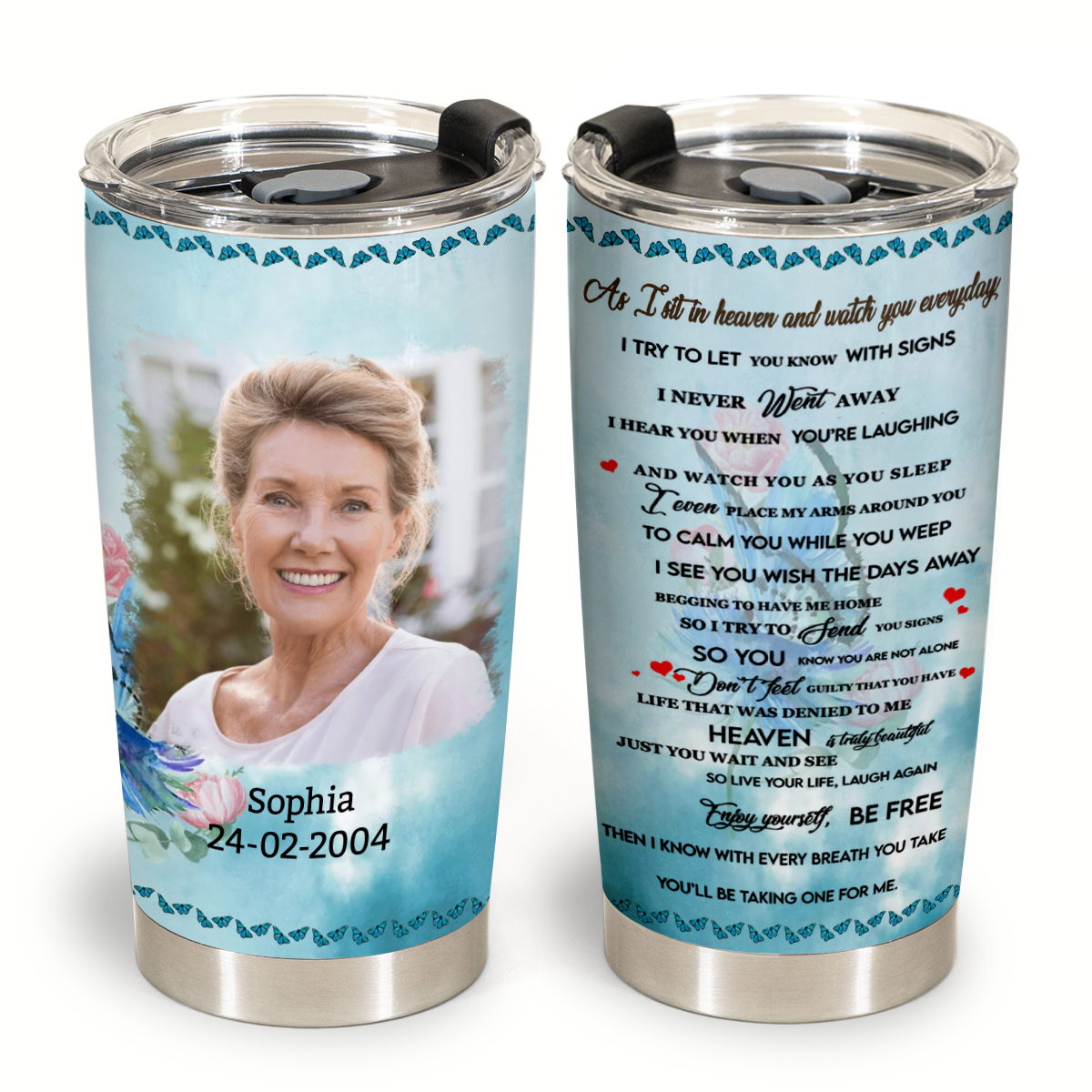 As I Sit In Heaven Blue Butterfly Custom Photo Blanket Memorial