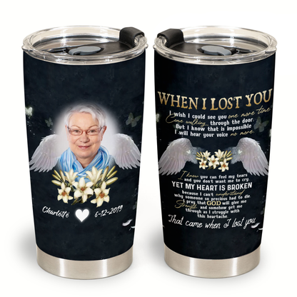 Angel Wings Flower Mother When I Lost You - Personalized Photo Blanket - Memorial Gift For Mom