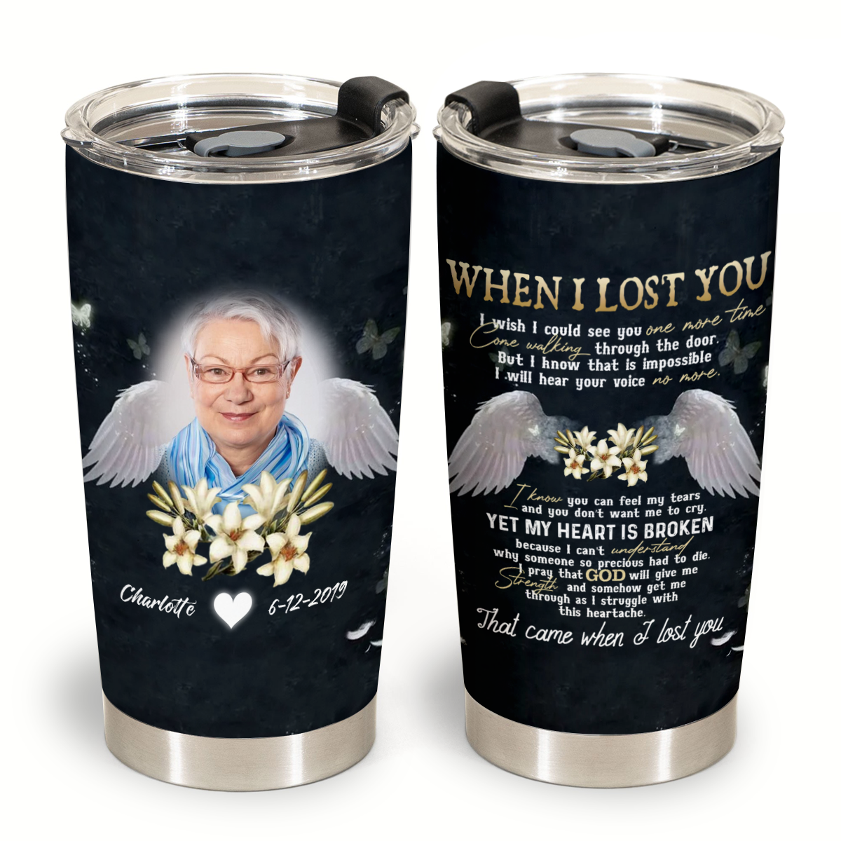 Angel Wings Flower Mother When I Lost You - Personalized Photo Blanket - Memorial Gift For Mom