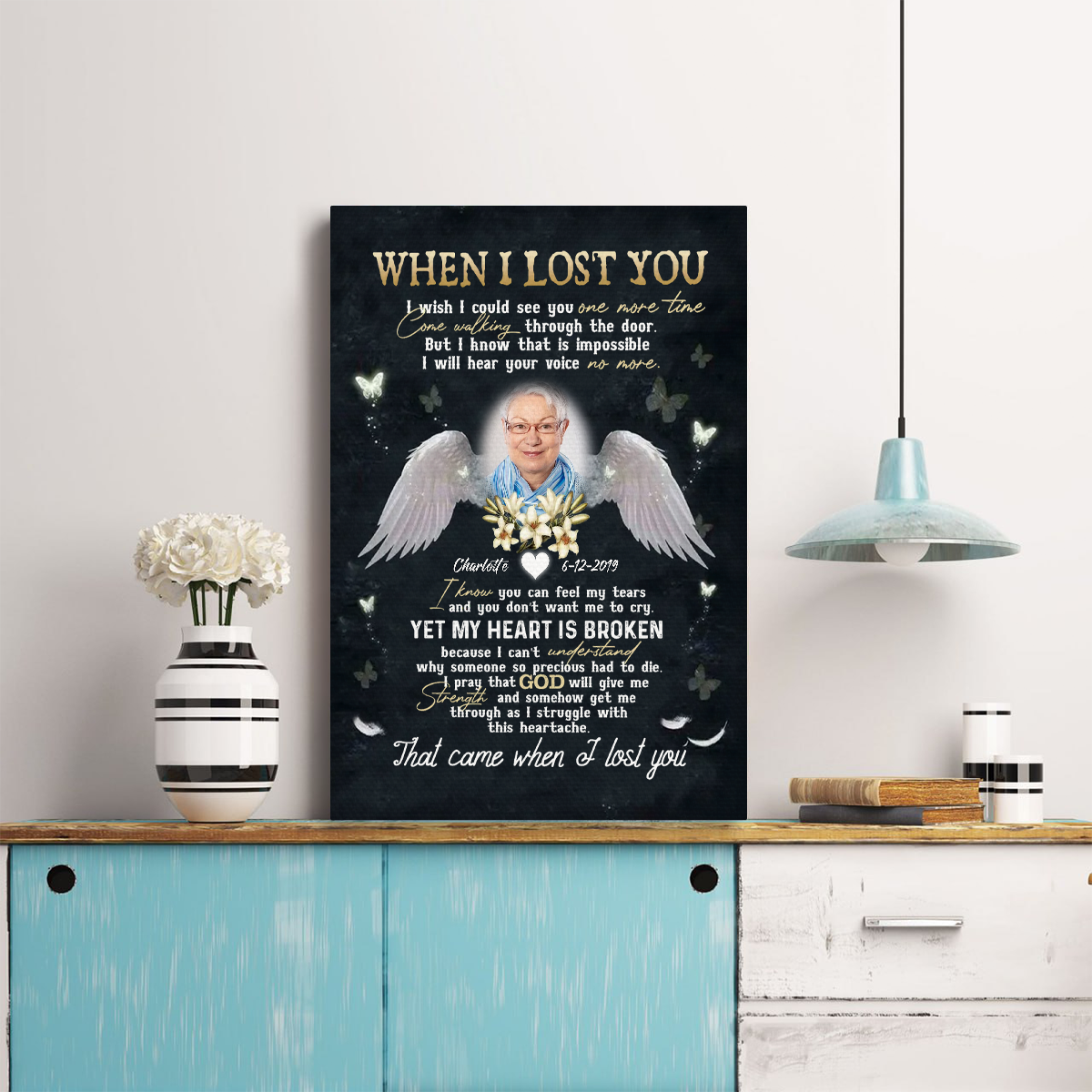 Angel Wings Flower Mother When I Lost You - Personalized Photo Blanket - Memorial Gift For Mom