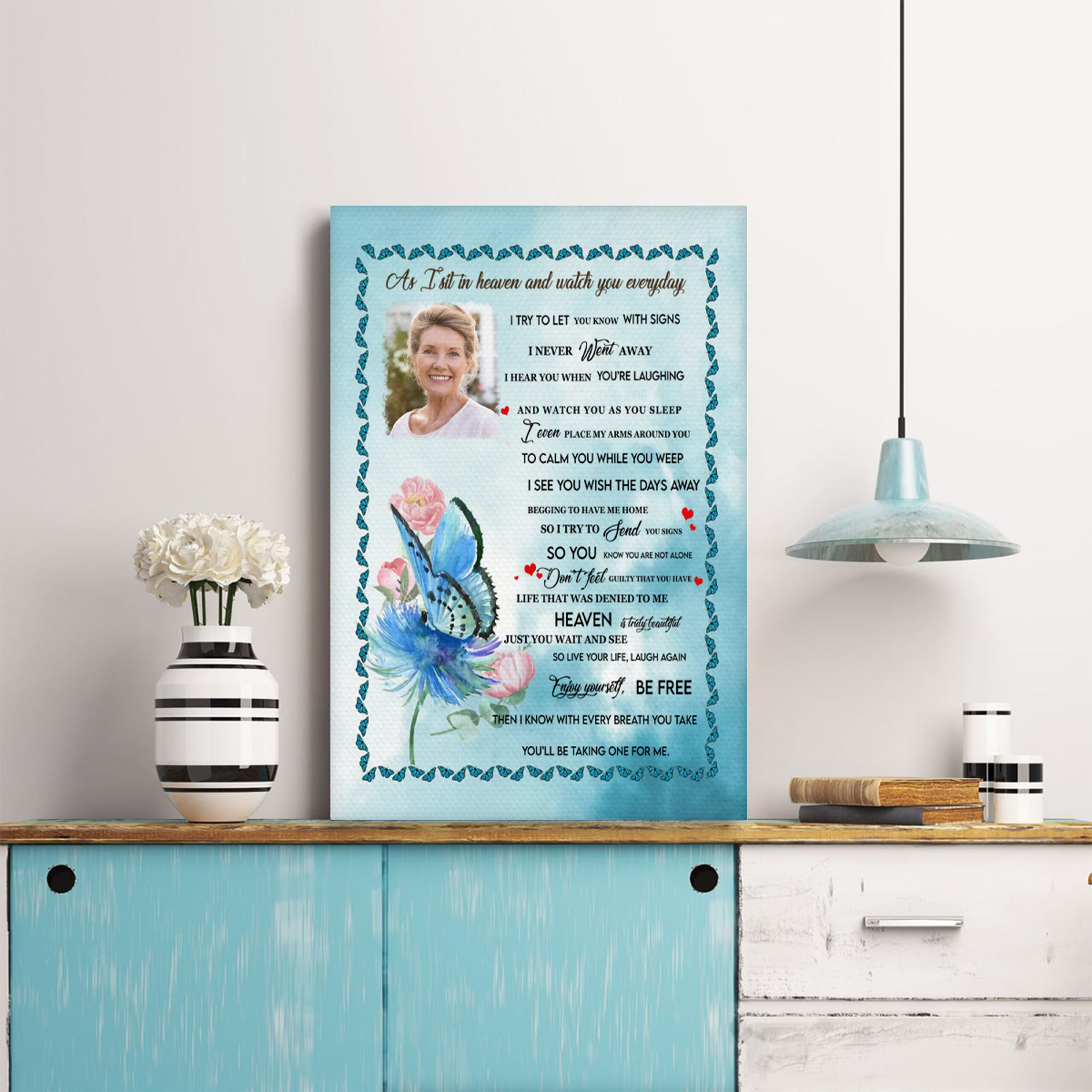 As I Sit In Heaven Blue Butterfly Custom Photo Blanket Memorial