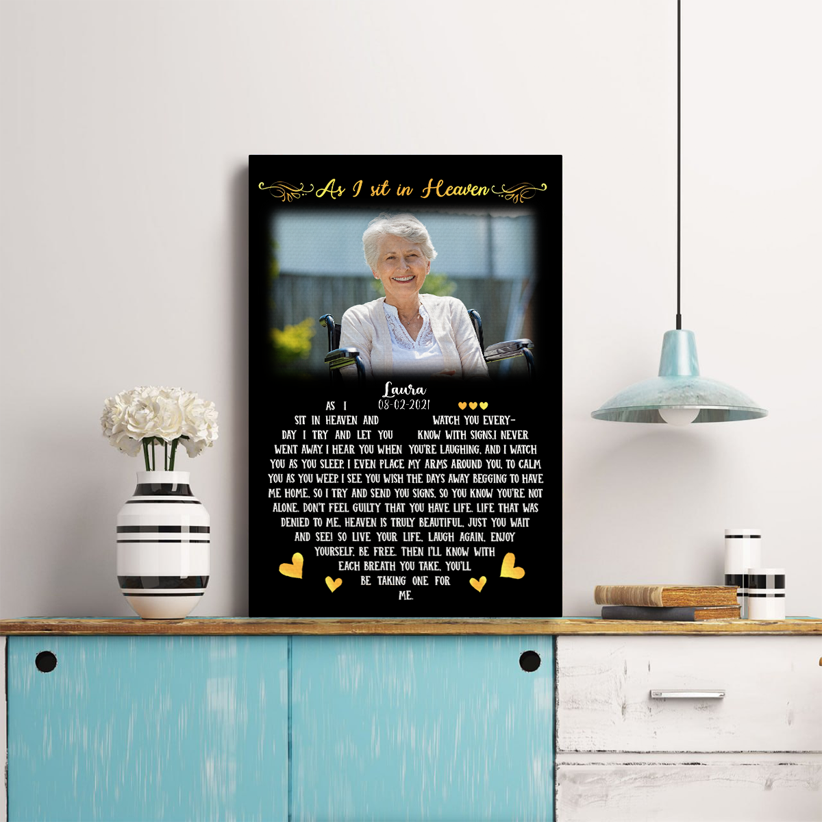 As I Sit In Heaven Black Personalized Photo Blanket Memorial
