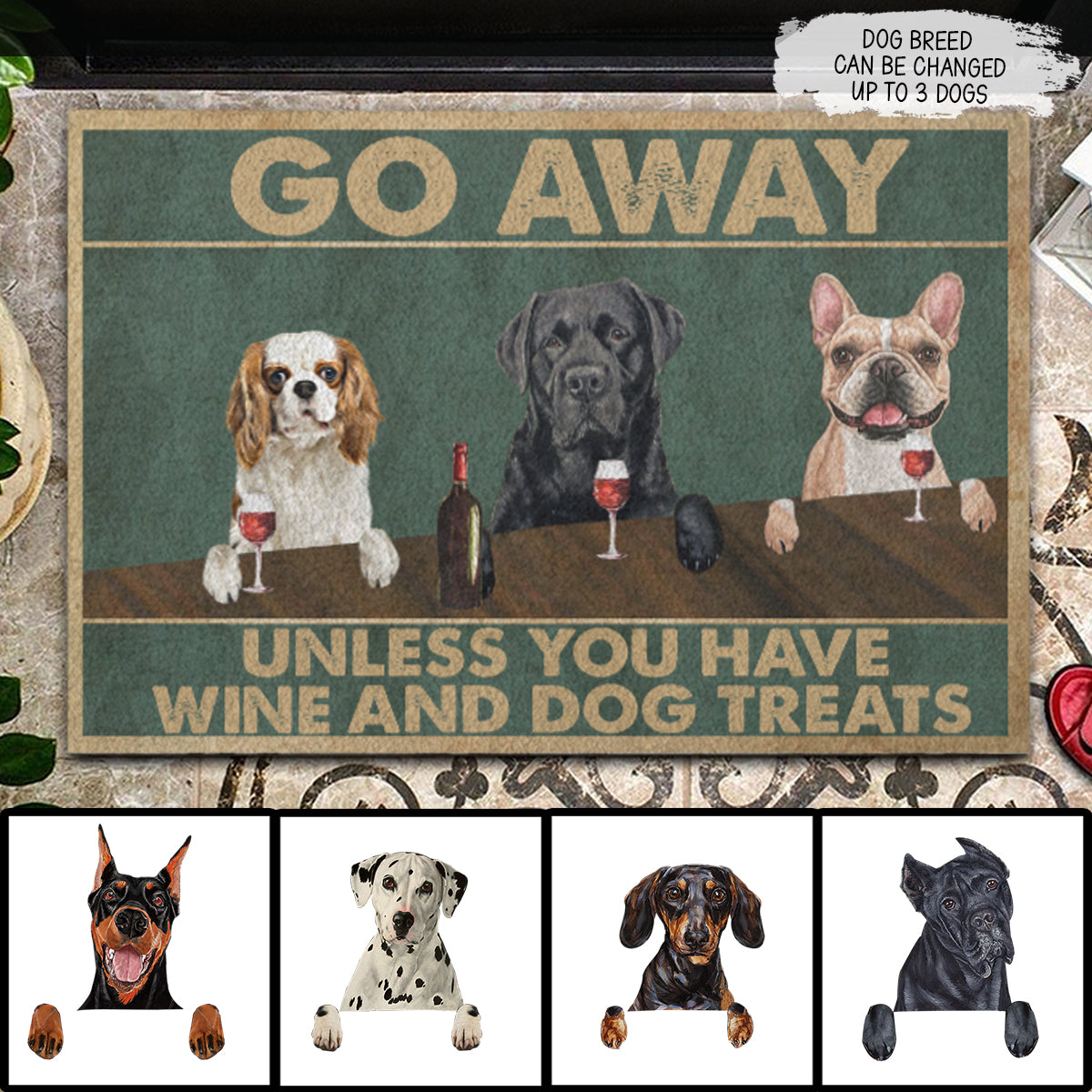 Wine And Dog Treats Personalized Doormat Gift For Dog Lovers