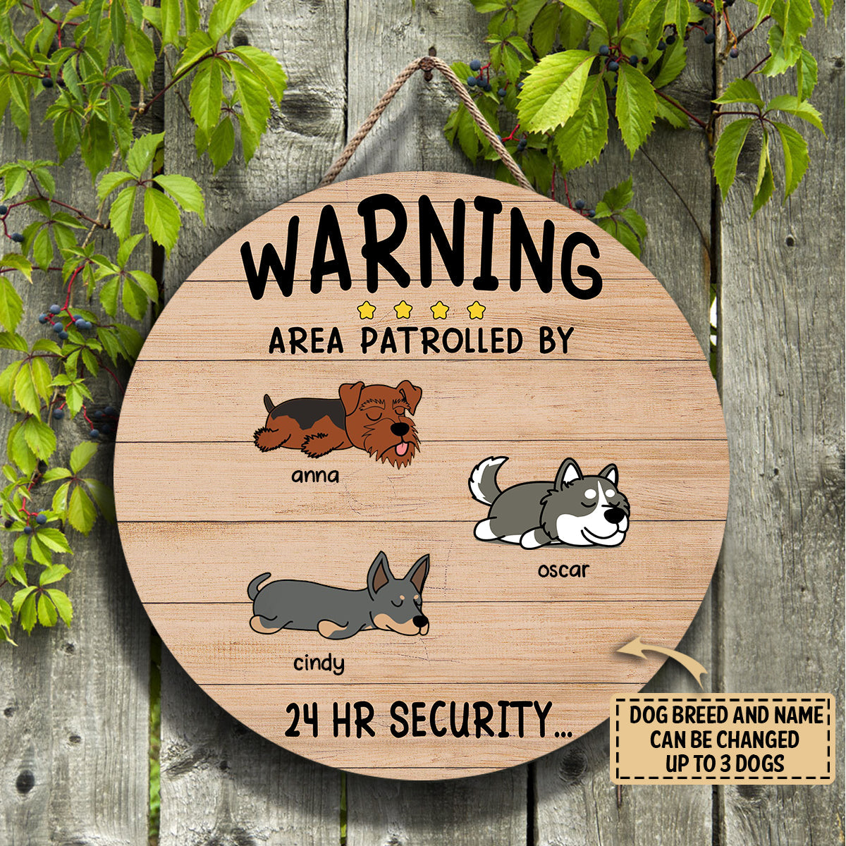 Sleeping dog, Warning Area Patrolled By Round Personalized Wood Sign BANNER1_db71e26e-4d4d-4f05-8057-b44b30d160aa.jpg?v=1618368096