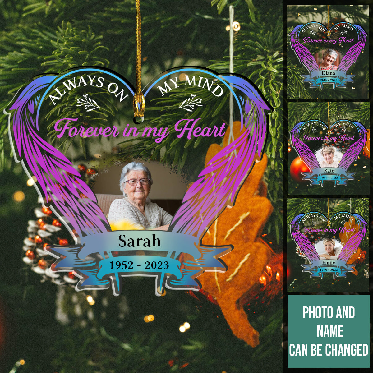 Always On My Mind Forever In My Heart Heaven Wings Custom Photo - Personalized Ornament - Memorial Gift For Family, Christmas Gift BANNER_1_e77348f2-3056-453b-9d5e-cb59d7525403.jpg?v=1693897884