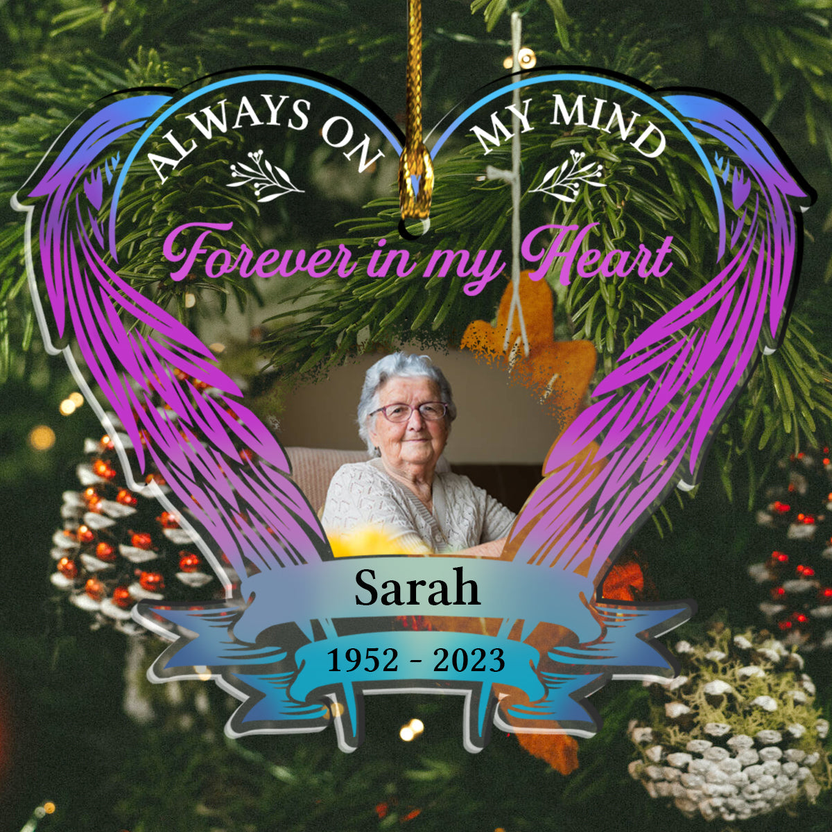 Always On My Mind Forever In My Heart Heaven Wings Custom Photo - Personalized Ornament - Memorial Gift For Family, Christmas Gift BANNER_2_4e36bcda-8e32-454b-abe5-e16982d46454.jpg?v=1693897884