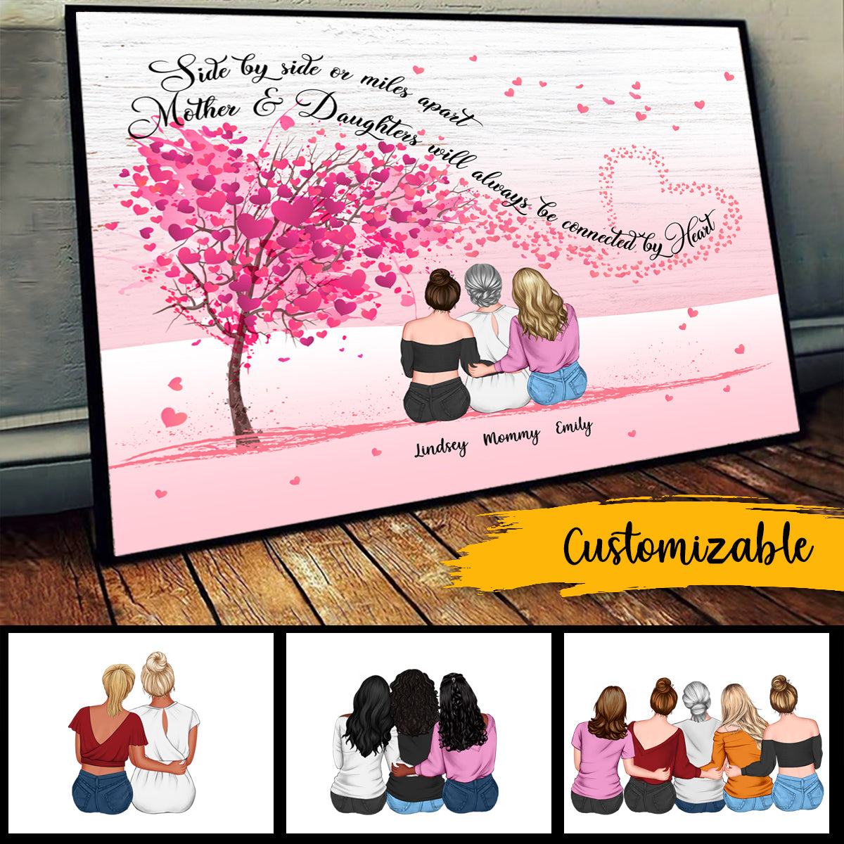 Mother & Daughters Forever Linked Together - Personalized Canvas - Mother's day Gift