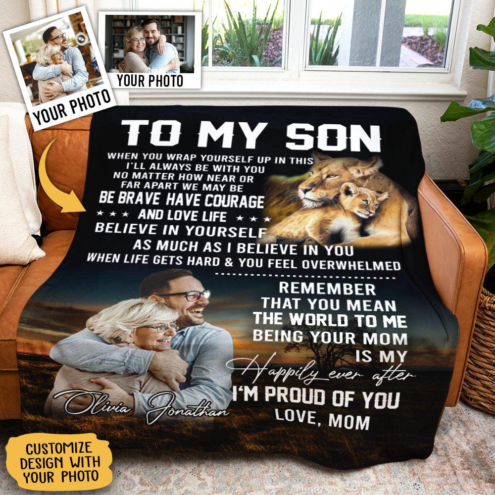 Gift For Son Blanket, To My Son Be Brave Lion Mom Live Preview