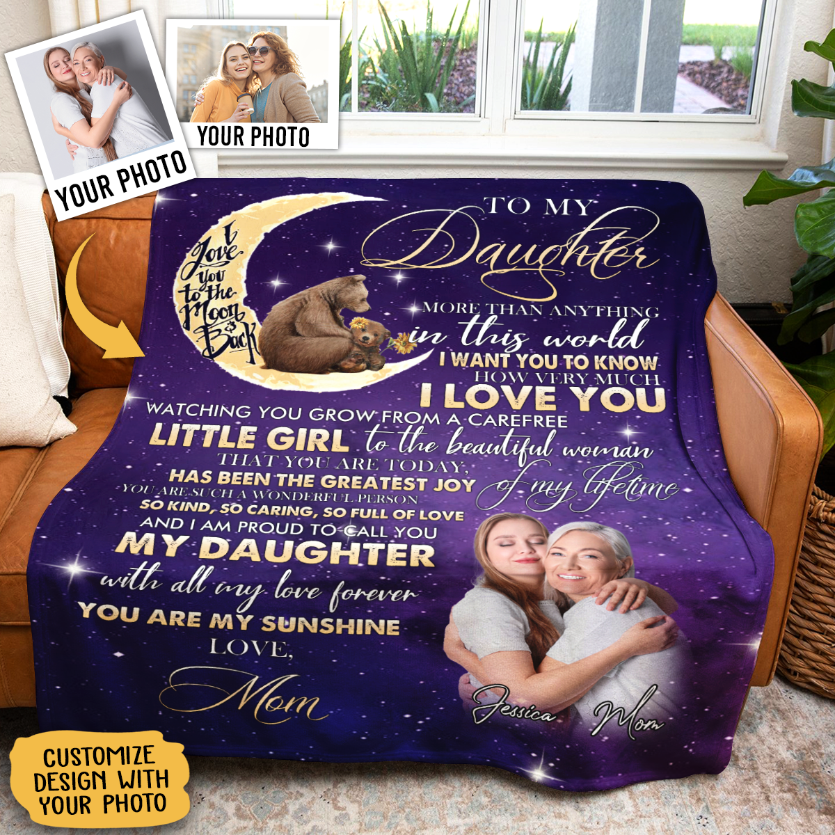Personalized Throws With Pictures - To My Daughter You Are My Sunshine - Mom To Daughter, Personalized Gift For Daughter